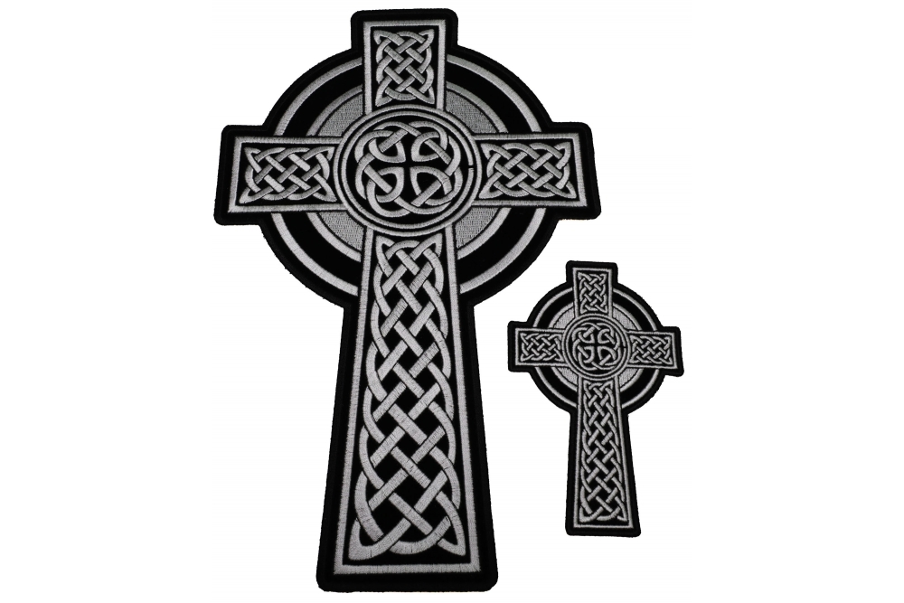 Set of 2, 1 Small and 1 Large Christian Cross Patches with Celtic Design by  Ivamis Patches