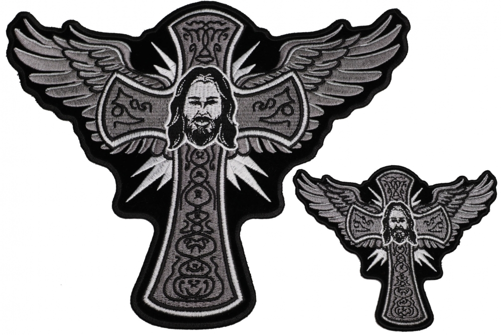 Set of 2 Small and Large Jesus Cross and Wings Patches