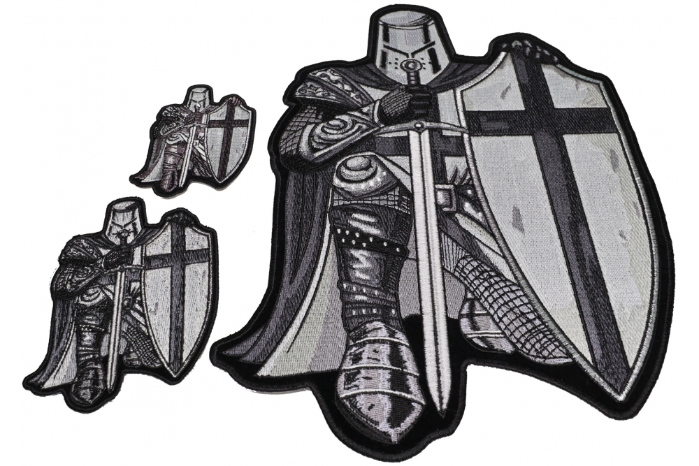 Set of 3 Crusader Kneeling Knight in Gray Patches