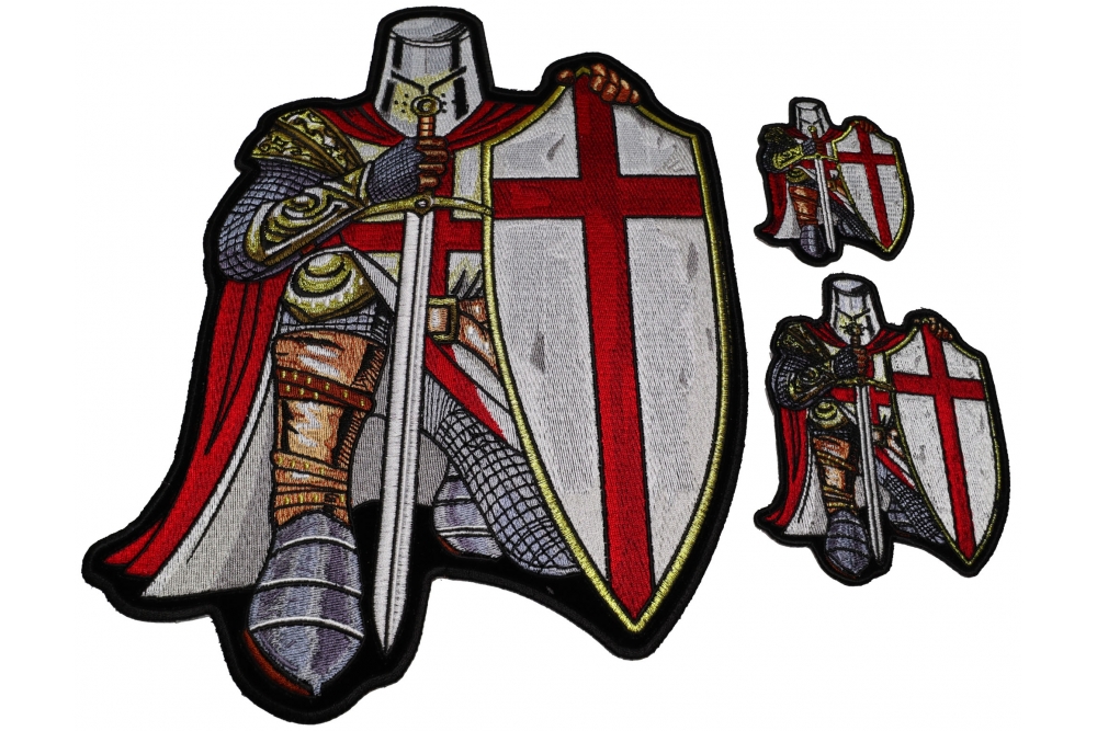 Set of 3 Small and Large Crusader Knight in Red Cape Patches