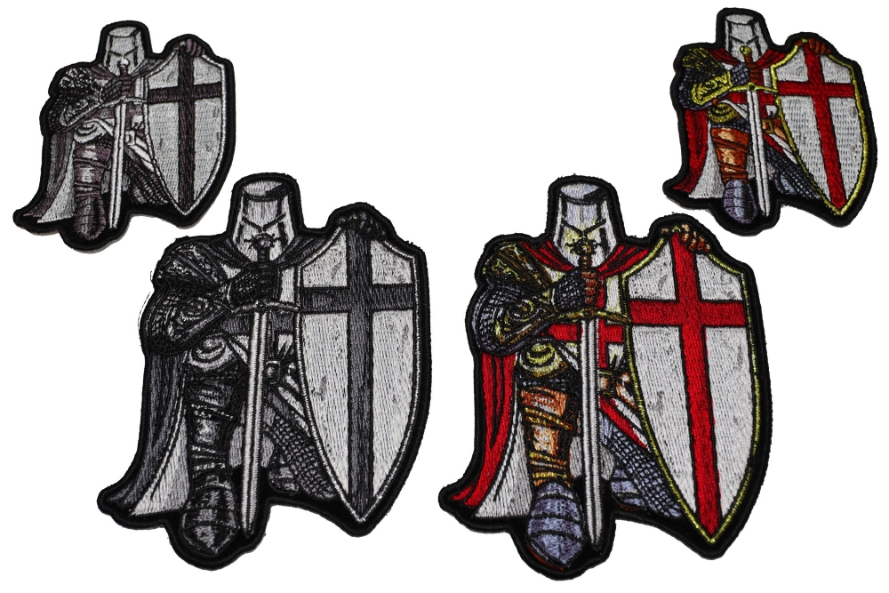 Set of 4 Small and Mini Crusader Knight Kneeling Patches in Red and Gray
