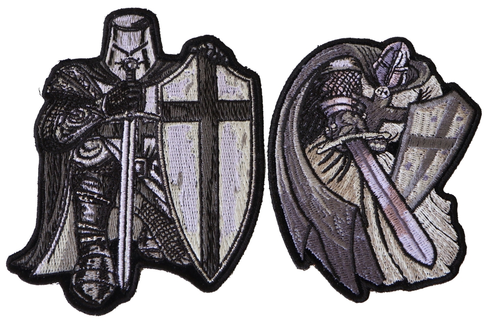Silver Knights Iron on Christian Patch Set of 2