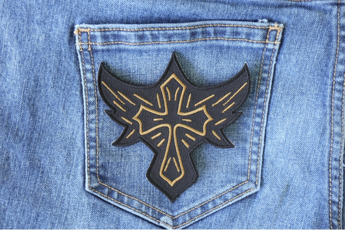 Christian Biker Cross Patch shown on jeans