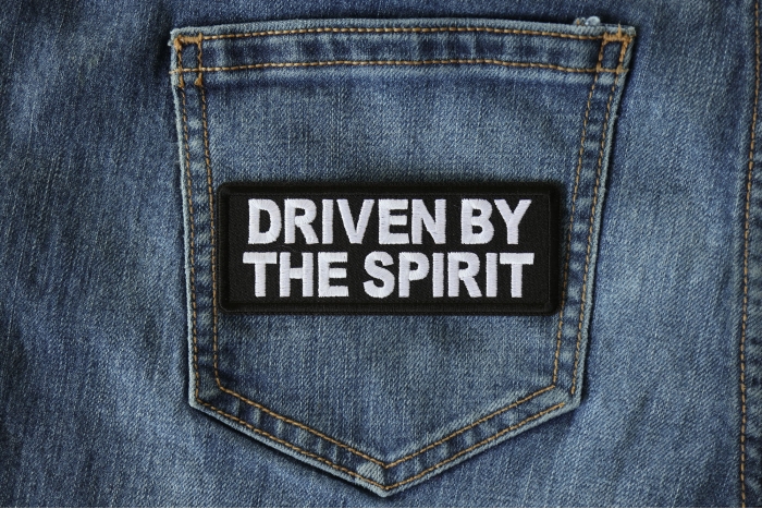 Driven by The Spirit Christian Patch shown on jeans