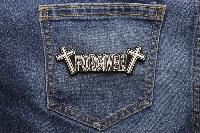 FORGIVEN Christian Patch shown on jeans