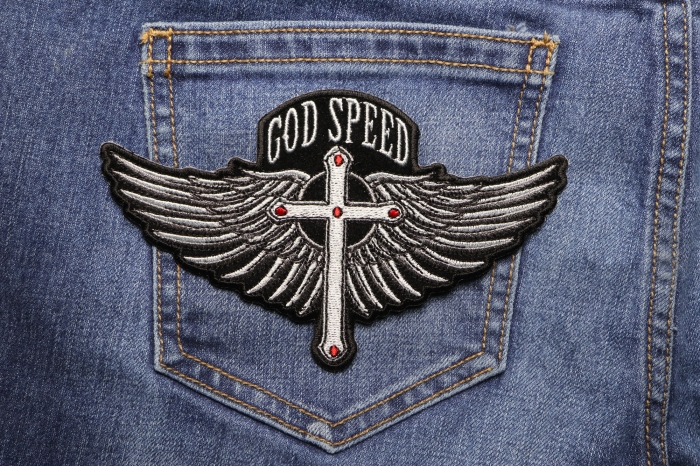 God Speed Patch shown on jeans