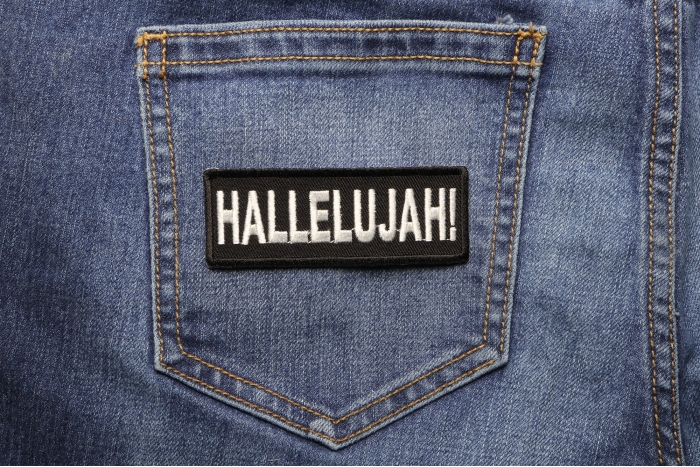 Hallelujah Patch shown on jeans