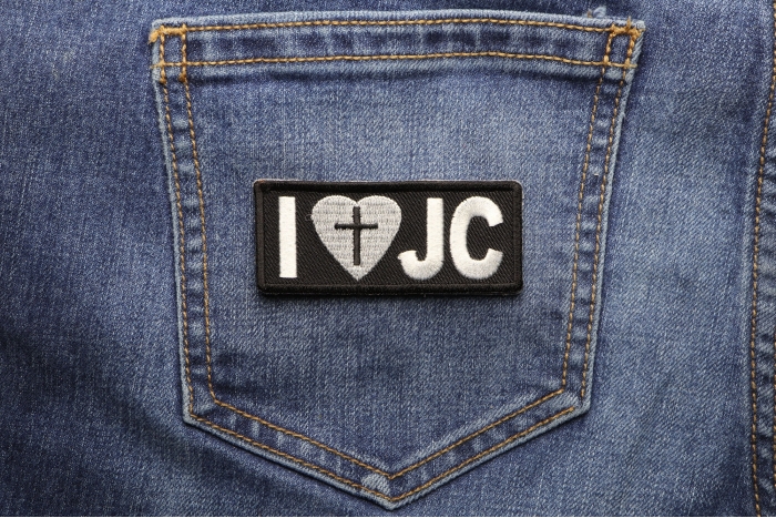 I Love JC Patch shown on jeans