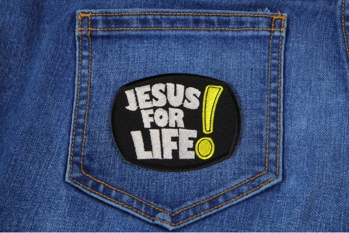 Jesus For Life Patch shown on jeans