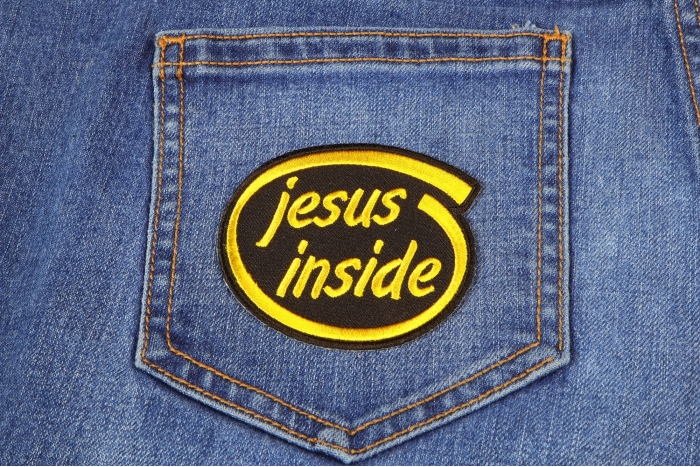 Jesus Inside Patch shown on jeans