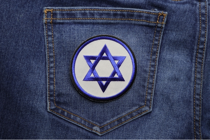 Jewish Star of David Patch shown on jeans