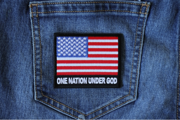 One Nation Under God American Flag Patch shown on jeans