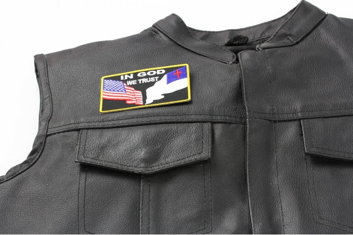In God We Trust Patch - 3.5x2.25 inch shown on leather vest