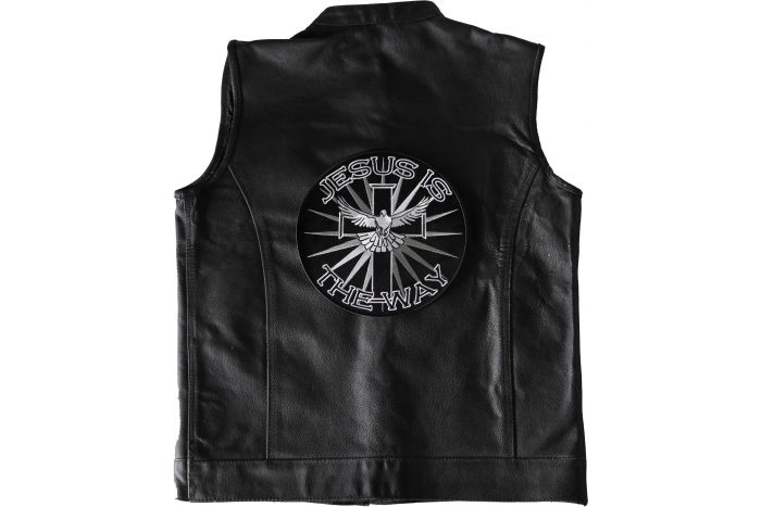 Jesus is the Way Patch, Large Christian Back Patches shown on leather vest
