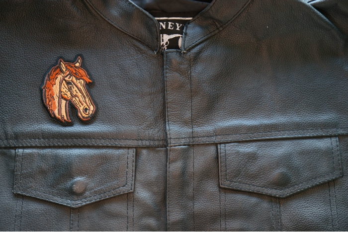 Horse Iron on Patch shown on leather vest