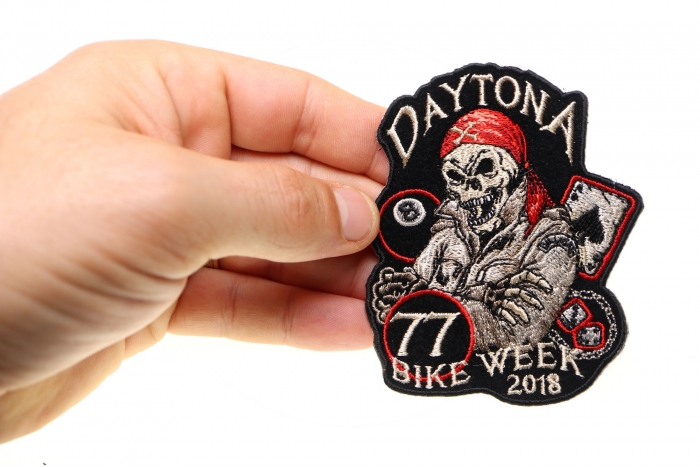 Daytona 2018 Bike Week Patch shown on hand for size comparison