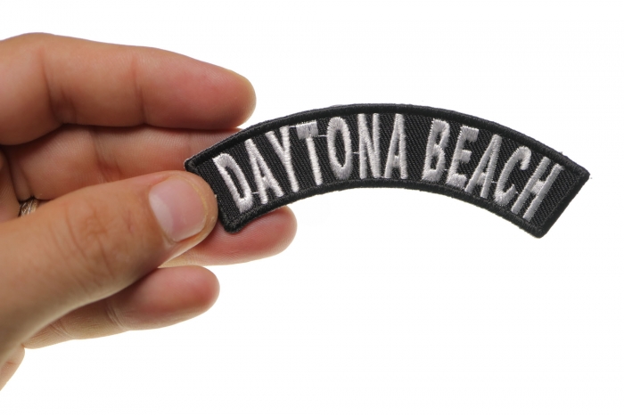 Daytona Beach Rocker Patch shown on hand for size comparison