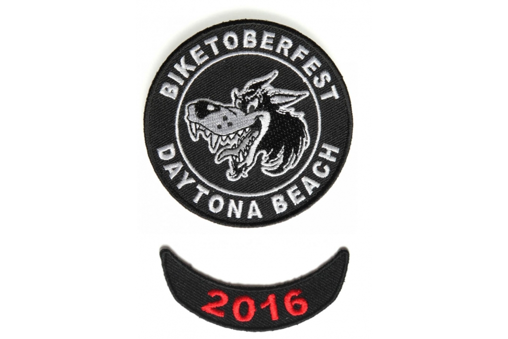 Biketoberfest Crazy Wolf Patch and Red 2016 Year Patch Combo