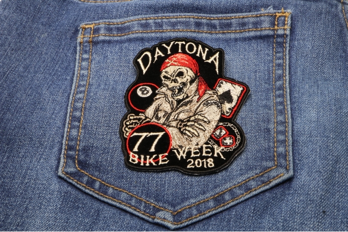 Daytona 2018 Bike Week Patch shown on jeans