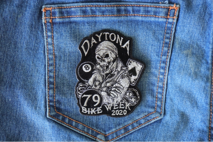 Daytona Bike Week 2020 Iron on Patch shown on jeans
