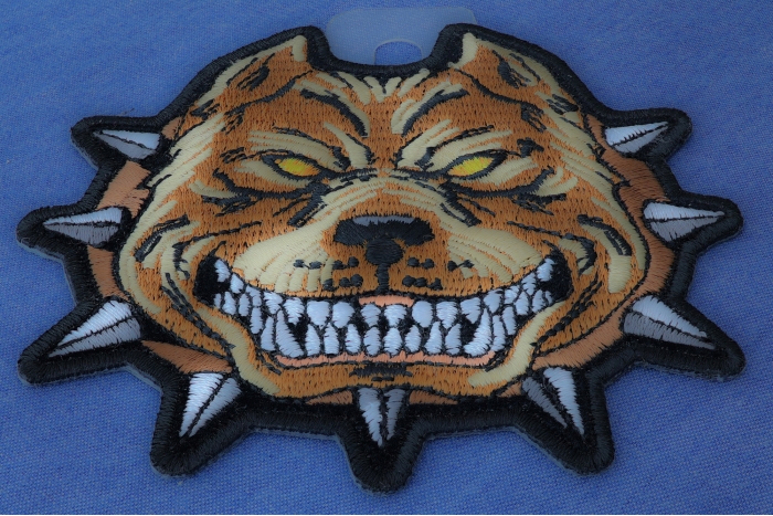 Pit Bull Spike Collar Iron on Patch diagonal view