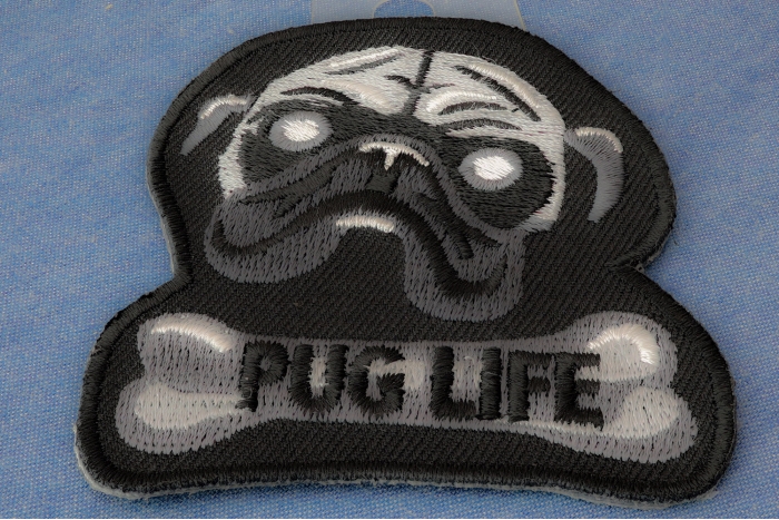 Pug Life Funny Iron on Patch diagonal view