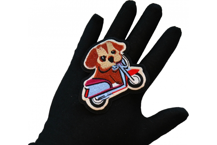 Biker Dog Patch, Biker Vest Patches, Sew or Iron on Patch shown on hand for size comparison