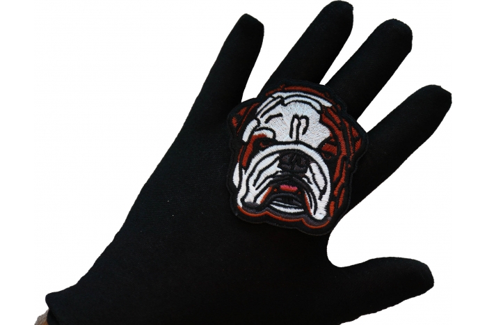 Bulldog Patch shown on hand for size comparison
