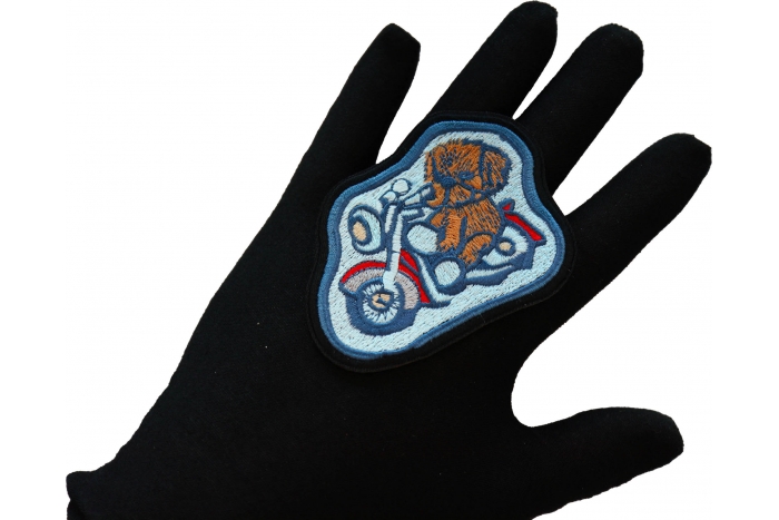 Doggy Biker Patch, Biker Vest Patches, Sew or Iron on Patch shown on hand for size comparison
