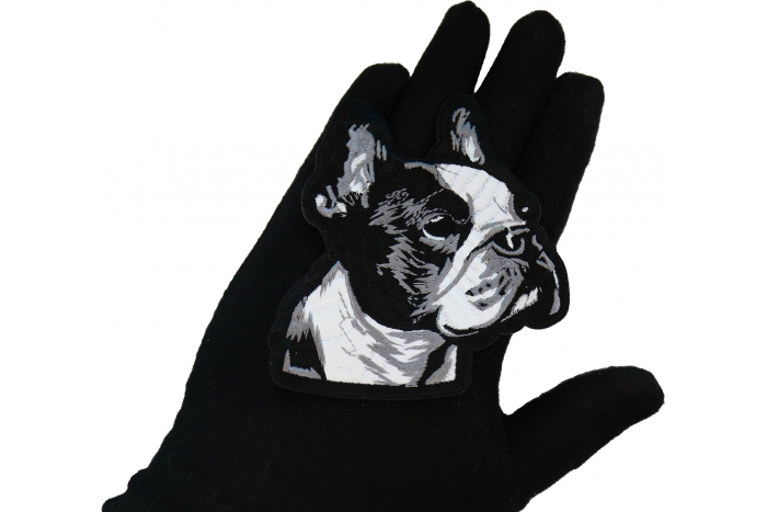 French Bulldog Patch shown on hand for size comparison