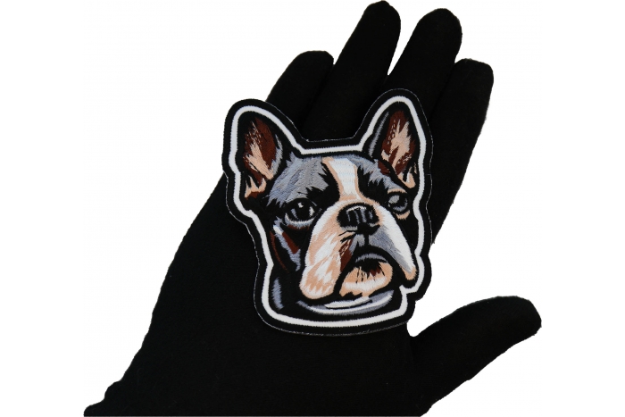 French Bulldog Patch shown on hand for size comparison
