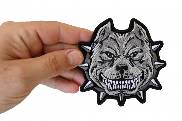 Gray Pitbull Dog Small Patch shown on hand for size comparison