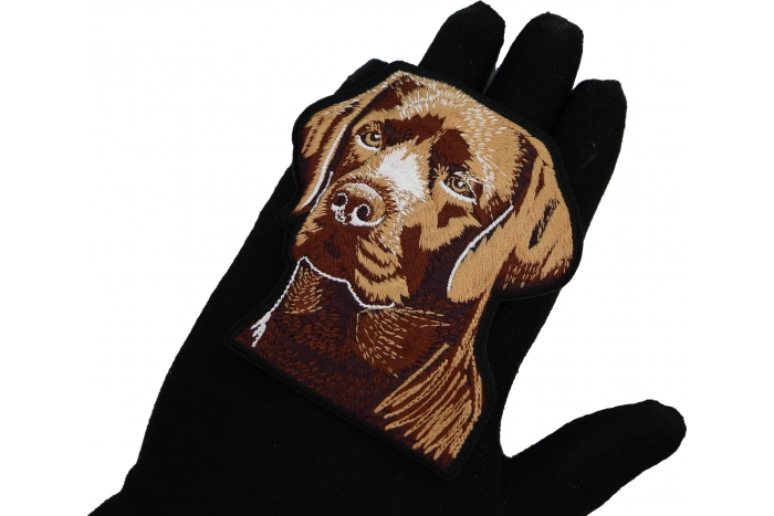 Labrador Dog Patch shown on hand for size comparison