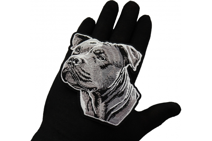 Pitbull Patch shown on hand for size comparison