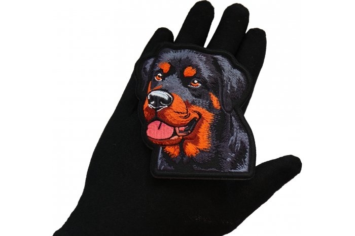 Rottweiler Patch shown on hand for size comparison