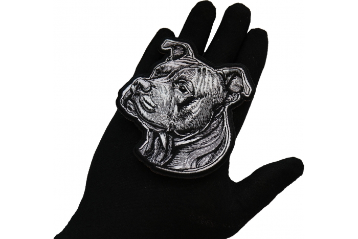 Sweet Pitbull Patch shown on hand for size comparison