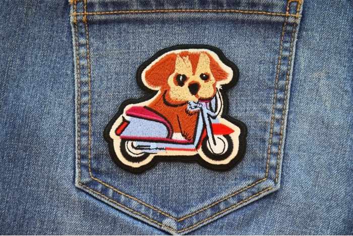 Biker Dog Patch shown on jeans