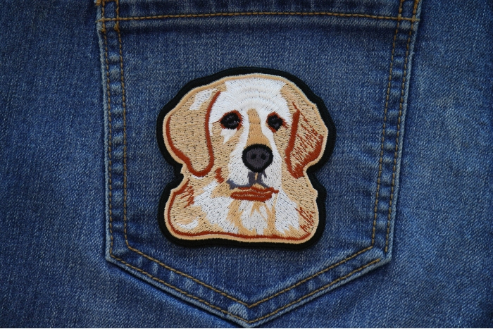 Golden Retriever Dog Iron on Patch shown on jeans