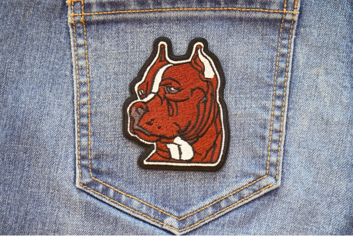 Handsome Pitbull Patch shown on jeans