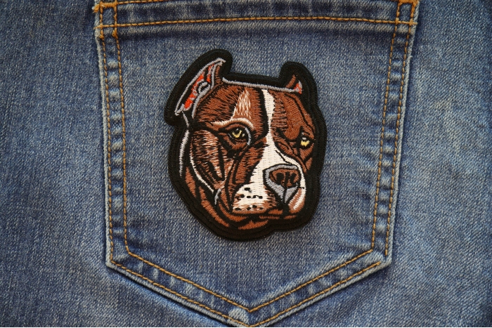 PitBull Dog Iron on Patch shown on jeans