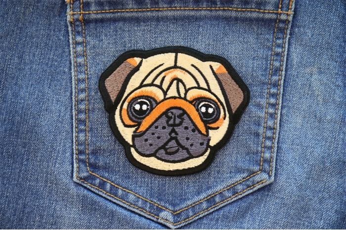 Sweet Pug Iron on Patch shown on jeans