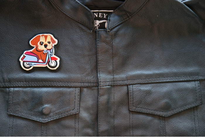 Biker Dog Patch, Biker Vest Patches, Sew or Iron on Patch shown on leather vest