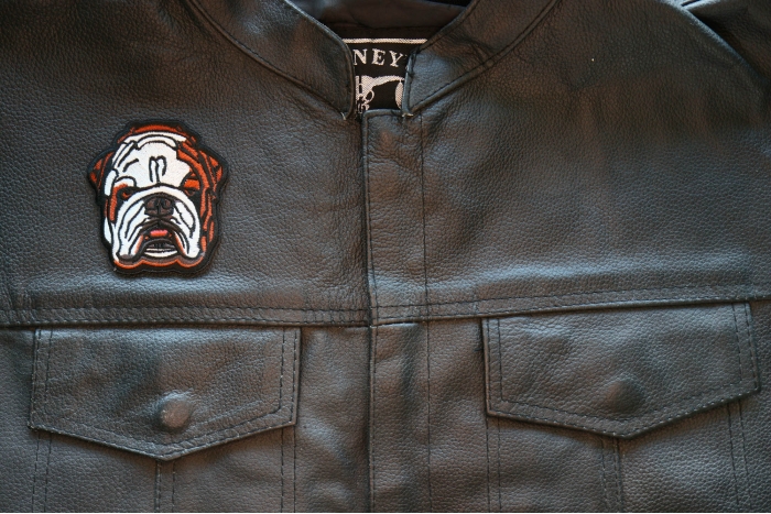 Bulldog Patch shown on leather vest