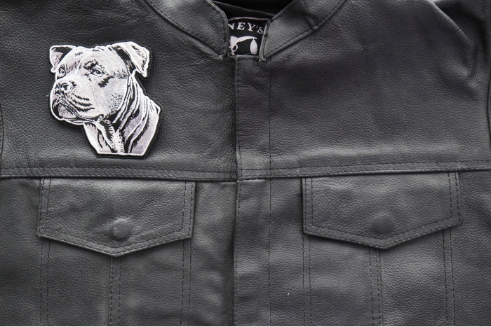 Pitbull Patch shown on leather vest