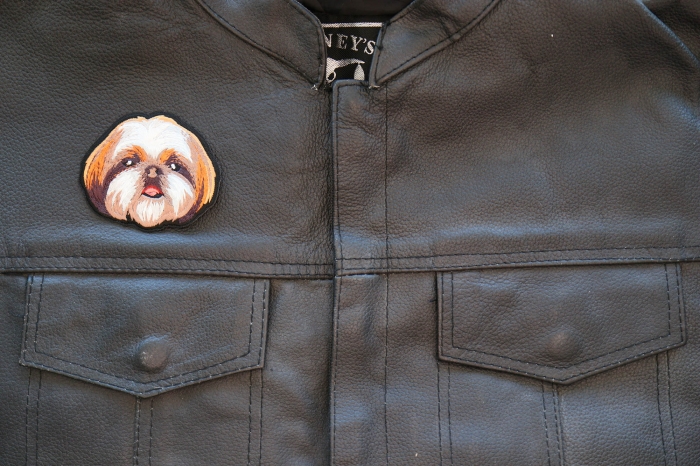 Eddie Shih Tzu Dog Patch shown on leather vest