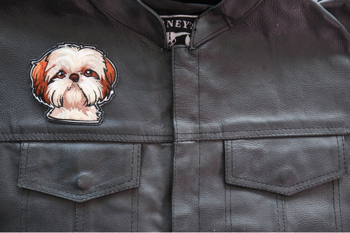 Yhadi Shih Tzu Dog Patch shown on leather vest