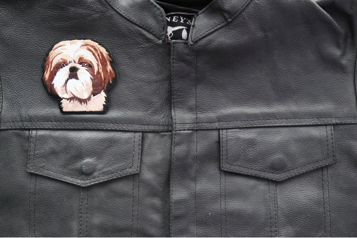 Yoo Shih Tzu Dog Patch shown on leather vest