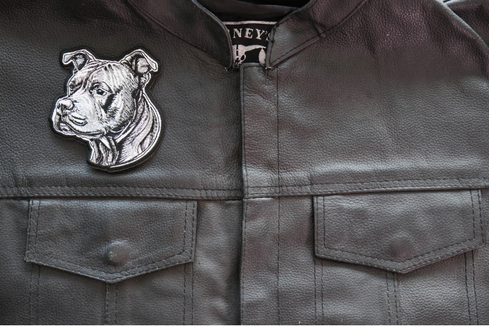 Sweet Pitbull Patch shown on leather vest