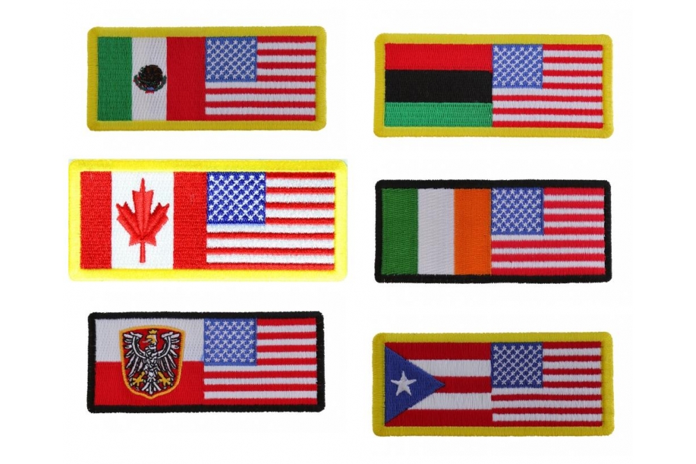 Dual Heritage American Flag Patches Set Of 6 Embroidered 4 Inch Flags