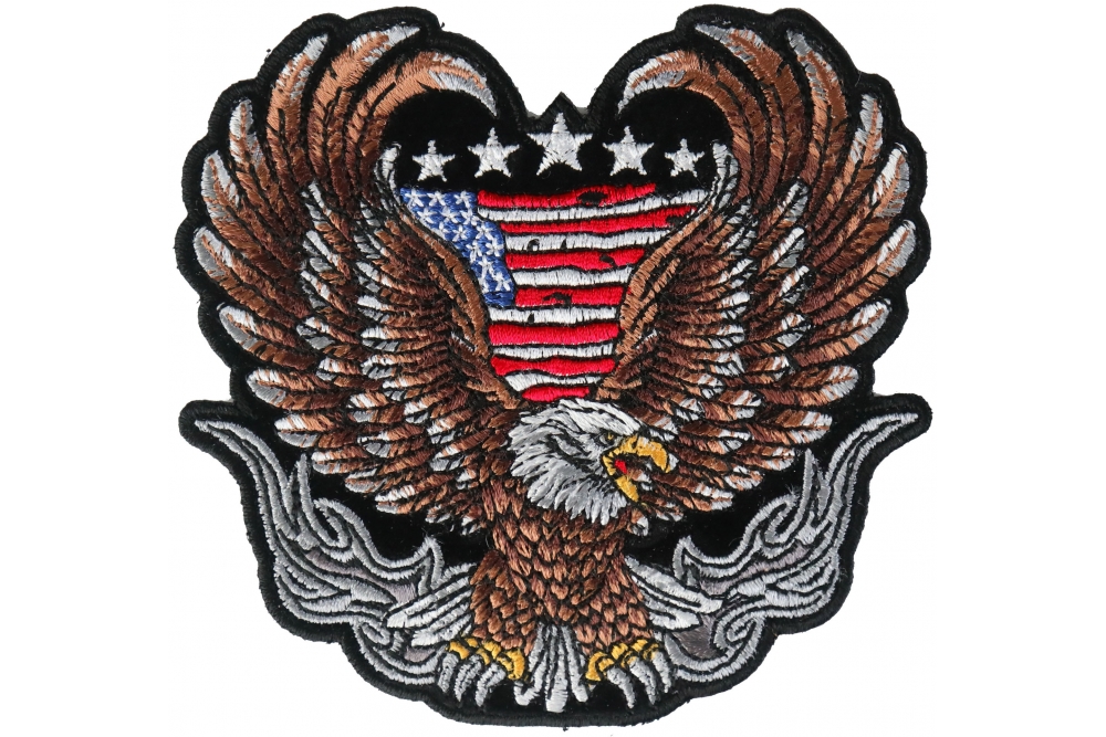 BALD EAGLE AMERICAN FLAG iron-on EMBROIDERED PATCH USA PATRIOTIC applique EMBLEM 